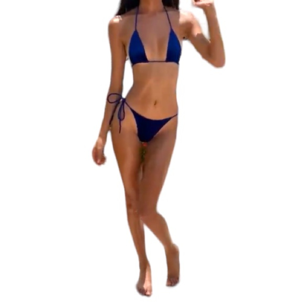 Royal Blue Velvet String Bikini Size S